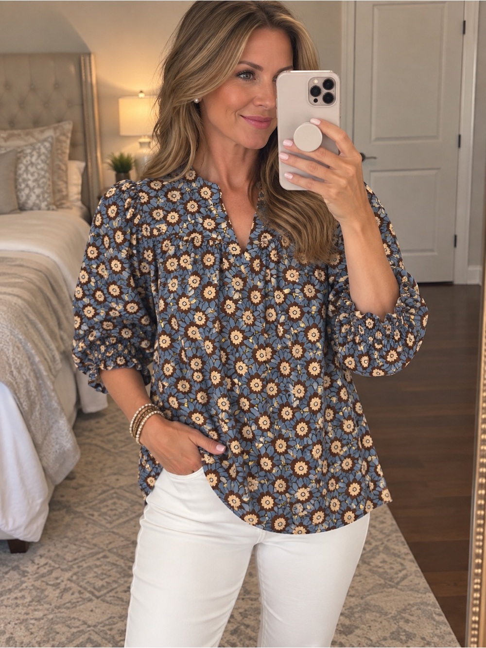 entro Blue Floral Split-Neck Tunic